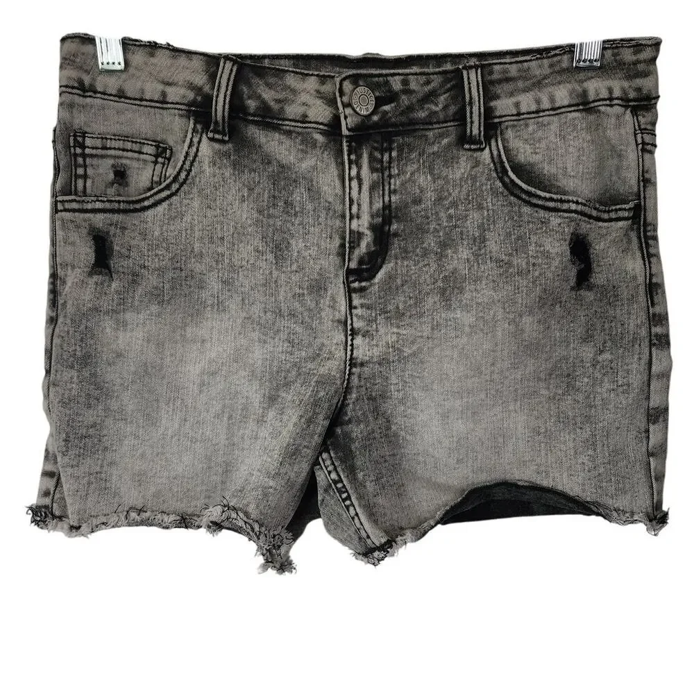 Justice Black Stone washed Distressed Frayed Hem Jean Shorts Girls Size 18 Plus